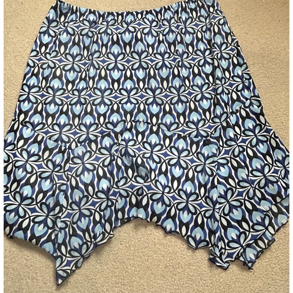 IN STUDIO WOMAN Skirt Blue White‎ Black Geometric Print Asymmetrical Hem 1X